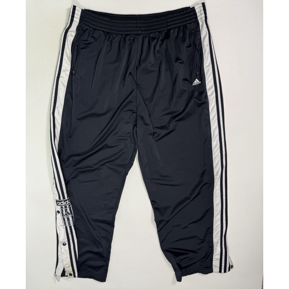 Adidas Tear Away Pants Mens 2XL Black White VTG Basketball Snaps Y2K Activewear